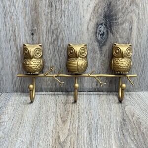 Cast Iron Owl Wall Hook Coat Hat Key Towel MCM Home Decor Gold Finish